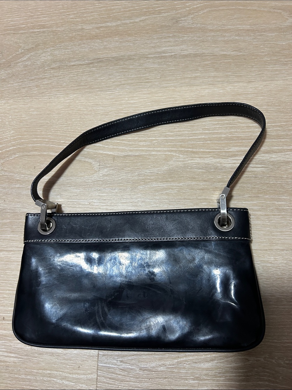 Donald J. Pliner Black Leather Shoulder Bag with Silver Hardware